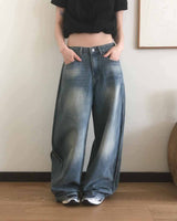 Binden Side Pintuck Back Pocket Wide Denim Pants