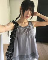 [MADE] トユピンタックフリルボタンレースノースリーブトップ