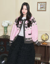 Roslyn Ribbon Cowichan Knit Cardigan Pink
