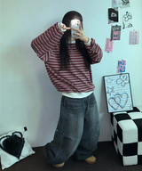 ストライプパッチスウェットシャツニット 🖤❤2COLOR