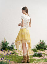 Back Ribbon Lace Sheer Short Sleeve Top