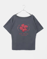 ルースフィットフラワープリントオフショルダー半袖Tシャツ