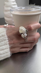 Nacre.pearl.heart silver shell ring