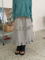 Half frill banding sweat long skirt (2c)