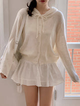 #Wish Eyelet Hood Wave Knit Cardigan (3color)