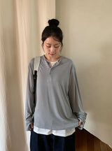 [unisex] アンリウォーマーヘンリーネックオーバー長袖Tシャツ