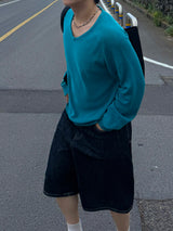 Indigo embo bermuda pants