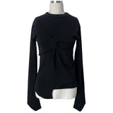 Alban slit unbalanced twisted semi-wide long sleeve T (4 colors)
