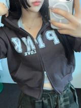 ハート🎀💕🧸ベイビーセミクロップドTシャツフーディージップアップジャンパー🧸🖤🤍3COLOR