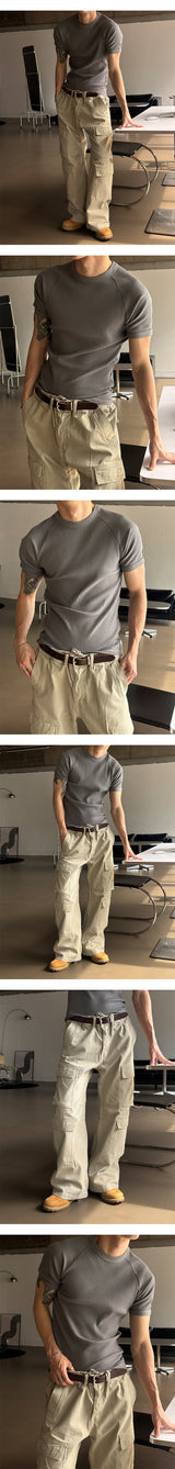[MUSCLE FIT] Raglan golgi slim half t-shirts(5color)
