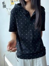 Flower Even Halter Neck Button Hooded Tee 2color