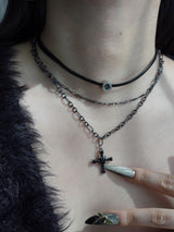 black love necklace | 블랙 십자가 하트 레이어드 목걸이