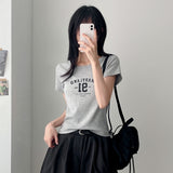 前腕カバー × スリムフィット 🤍 91 レタリング半袖Tシャツ (4 colors)