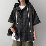 TWICE boxy fit hoodie checkered shirt
