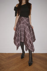 Unbalanced High Midi Checkered Skirt