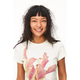 Knitted floral print skinny short-sleeved T-shirt