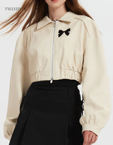 Fuppy Ribbon Detail Two-Way Leather Jacket 2 Color