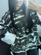 ミリタリーレイヤードオーバーフィットロゴスリーブTシャツ 🩶💚🤍2カラー