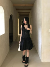 French Dot V-Neck Sleeveless Blouse