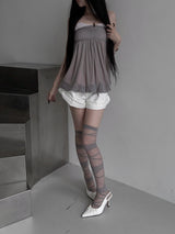 layered mesh chiffon balloon top
