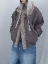 Milkfur high neck suede jumper