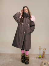 Two-tone Fox Fur Collar Oversized Down Coat