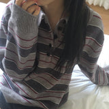 Warbing Stripe Button Collar Knitwear