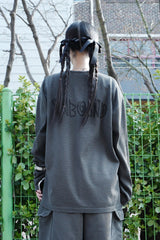 ダメージワッフルボタンロングスリーブ Ｔシャツ チャコール