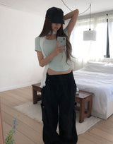 リリンUネックベーシックラウンド半袖Tシャツ