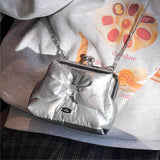 シルバーリボンフグフレームミニバッグ (Handmade bag)