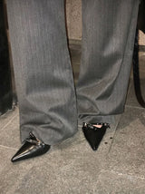 ベルトストラップスティレットミュールヒール (BLACK)