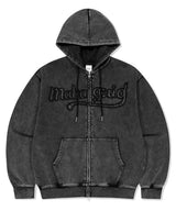 ウォッシュドカットオフアップリケフードジップアップ