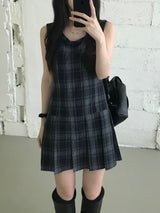 Check Pleated Mini Dress (2 colors)
