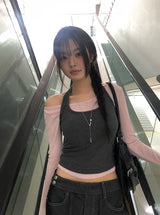 レバンカラーホルターネックカット長袖Tシャツセット