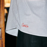 Big collar Stripe Blouse Blue