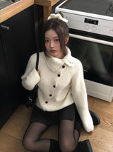 Juke diagonal button high neck knit