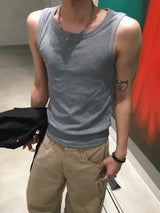 Fog Ribbed Henley Neck Sleeveless 3C
