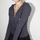 [MADE] Foil Vintage Pocket Slit Slim Ribbed Hood Zip-Up