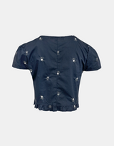 Flower Embroidery Ribbon Blouse