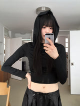ブルマードレープスリムクロップフーデッドスウェットシャツ