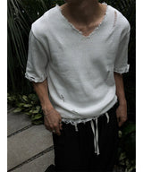 [S/S]バカンスダメージVネックハーフニット(3color)