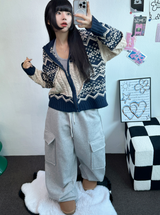 フリースピカブルー❤ベーシックワイドカーゴバルーンロングパンツ💚💙🖤🩶🤍5カラー