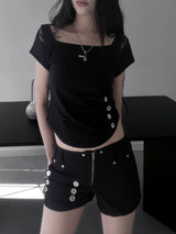 luel lace button short sleeve (2color)