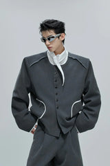 Colorblock Gem Button Tweed Jacket