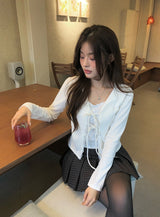 デルリンリボンレースレイヤードカーディガンTシャツ