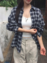 26SS★ [MADE] Riche Over Boxy Check Long Sleeve Wrinkle Shirt