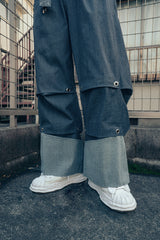 Tucked denim pants (Blue)