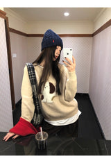 ブラウンフラワーウールフリースジップアップ