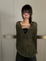 Moi Loose Sheer Mesh Knit Top 3color