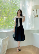 26SS★ Michelle Tie Color Matching Tulip Flare Long One Piece